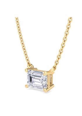 Lab Created 2 Carat Emerald Cut Lab Grown Diamond Solitaire Necklace In 14 Karat White Gold