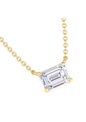 Lab Created 2 Carat Emerald Cut Lab Grown Diamond Solitaire Necklace In 14 Karat White Gold