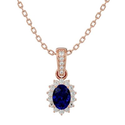 1 1/3 Carat Oval Shape Sapphire and Diamond Necklace 14 Karat Gold, 18 Inches