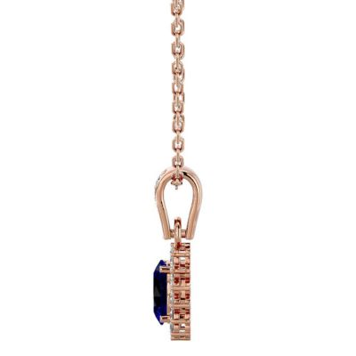 1 1/3 Carat Oval Shape Sapphire and Diamond Necklace 14 Karat Gold, 18 Inches