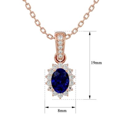 1 1/3 Carat Oval Shape Sapphire and Diamond Necklace 14 Karat Gold, 18 Inches