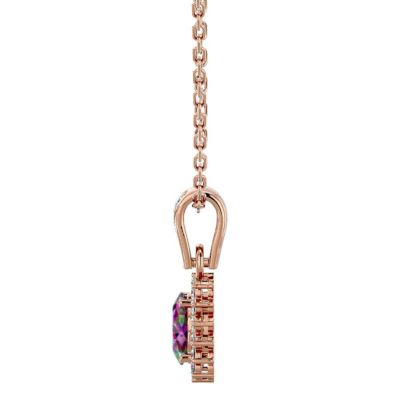 1 Carat Oval Shape Mystic Topaz Necklace With Diamond Halo 14 Karat Gold, 18 Inches