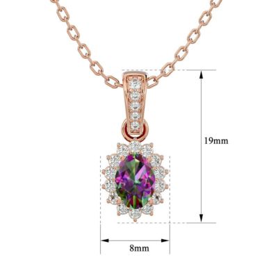 1 Carat Oval Shape Mystic Topaz Necklace With Diamond Halo 14 Karat Gold, 18 Inches