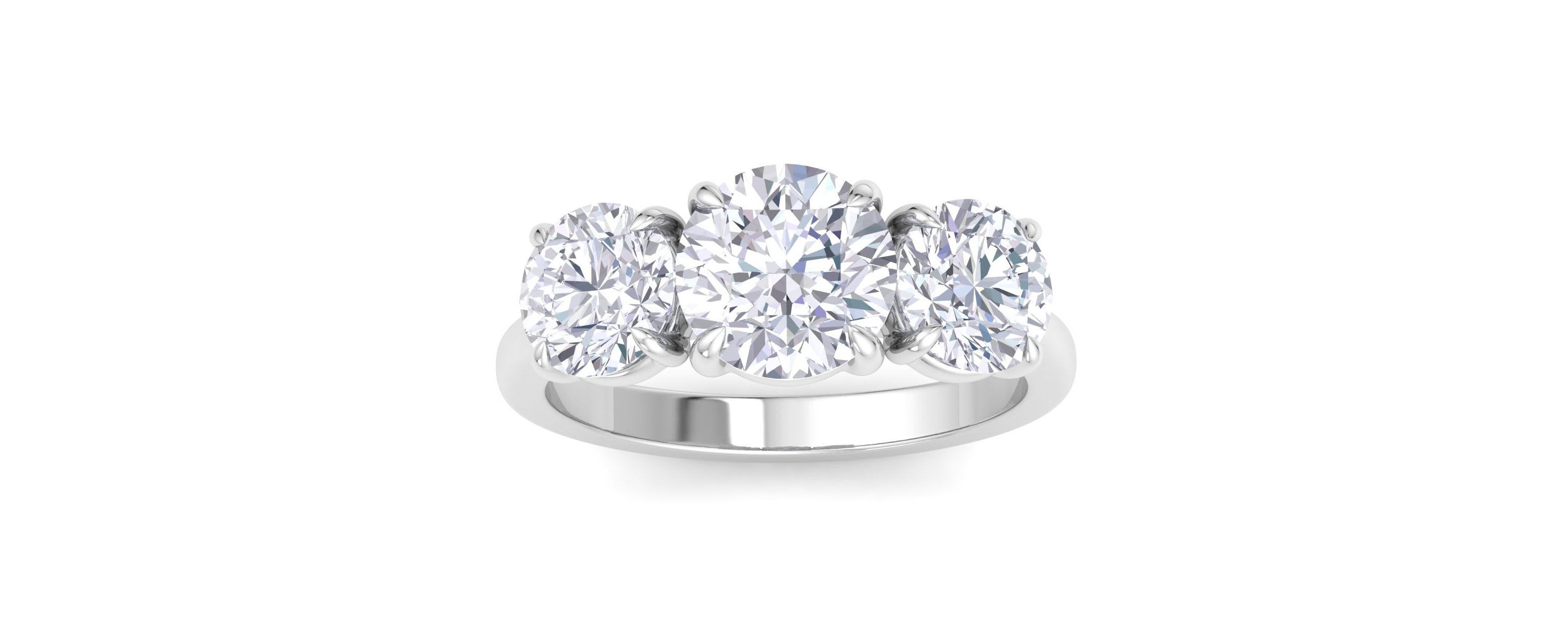 Lab Created 4 Carat Lab Grown Diamond Three Stone Engagement Ring In Sterling Silver