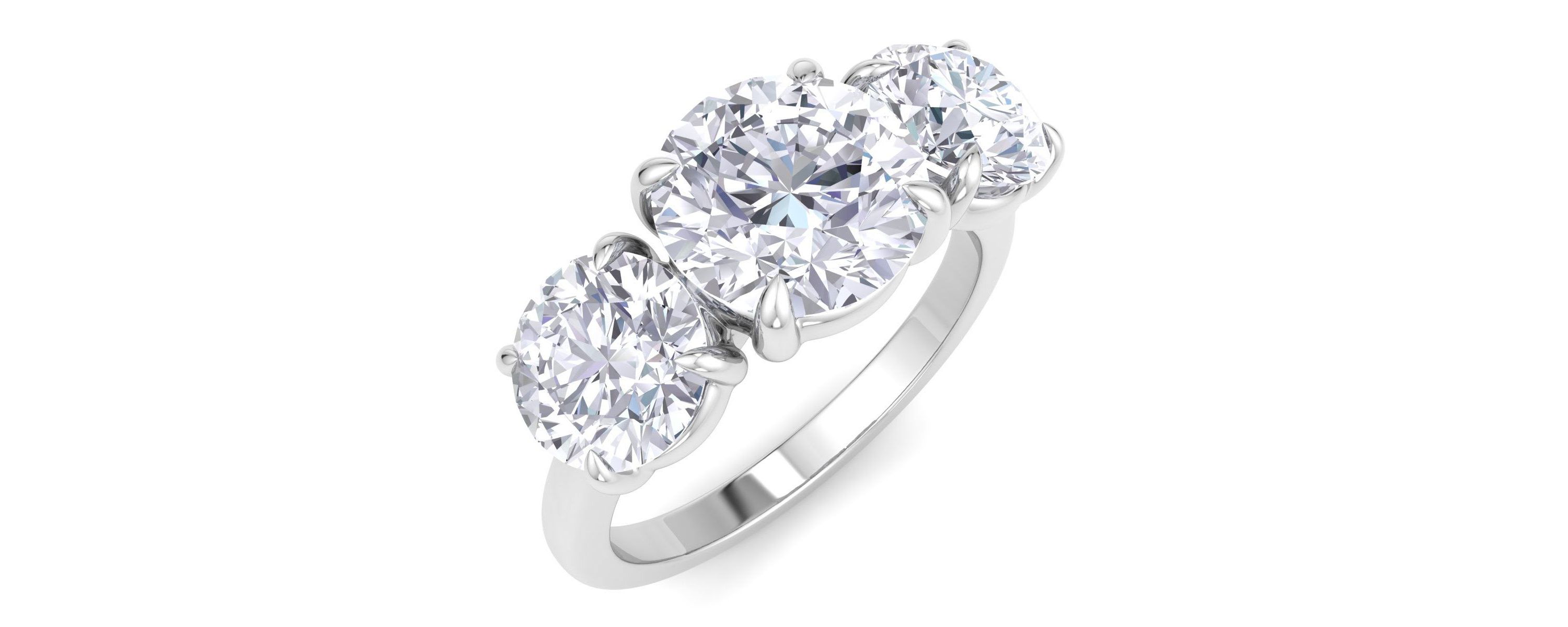 Lab Created 4 Carat Lab Grown Diamond Three Stone Engagement Ring In Sterling Silver