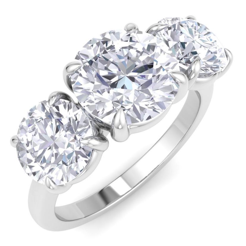 Lab Created 4 Carat Lab Grown Diamond Three Stone Engagement Ring In Sterling Silver