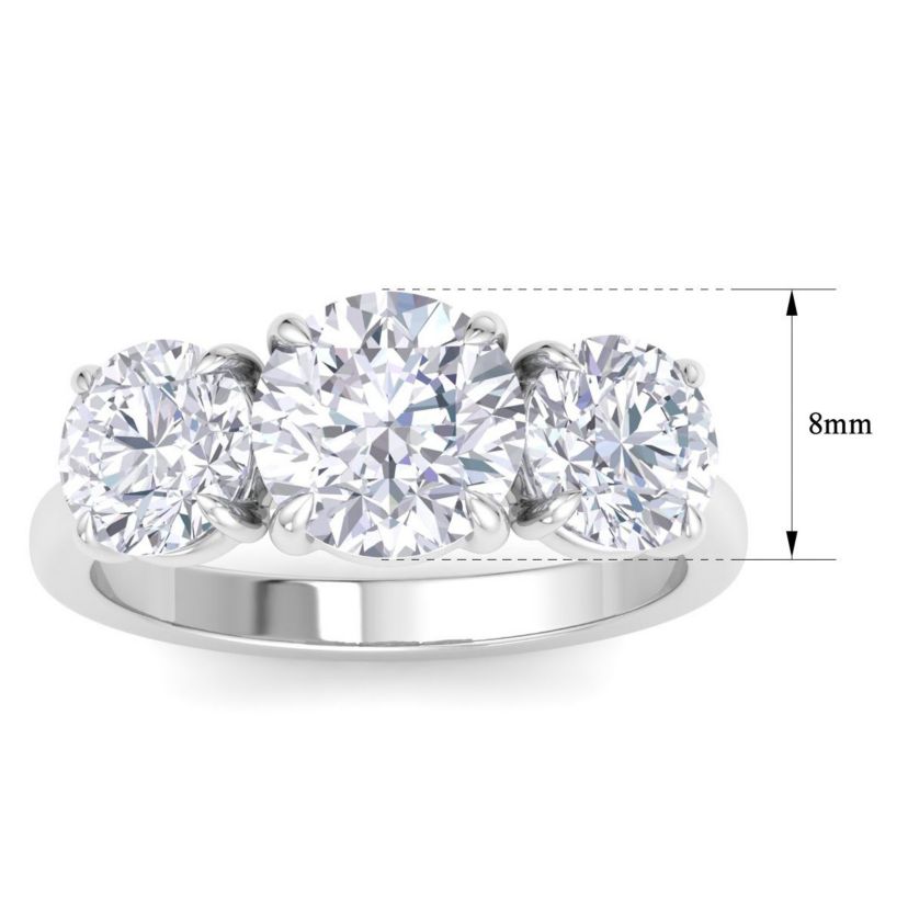 Lab Created 4 Carat Lab Grown Diamond Three Stone Engagement Ring In Sterling Silver