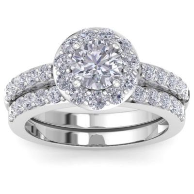 Belk & Co Lab Created 2 Carat Halo Lab Grown Diamond Bridal Set In Sterling Silver, 5.5