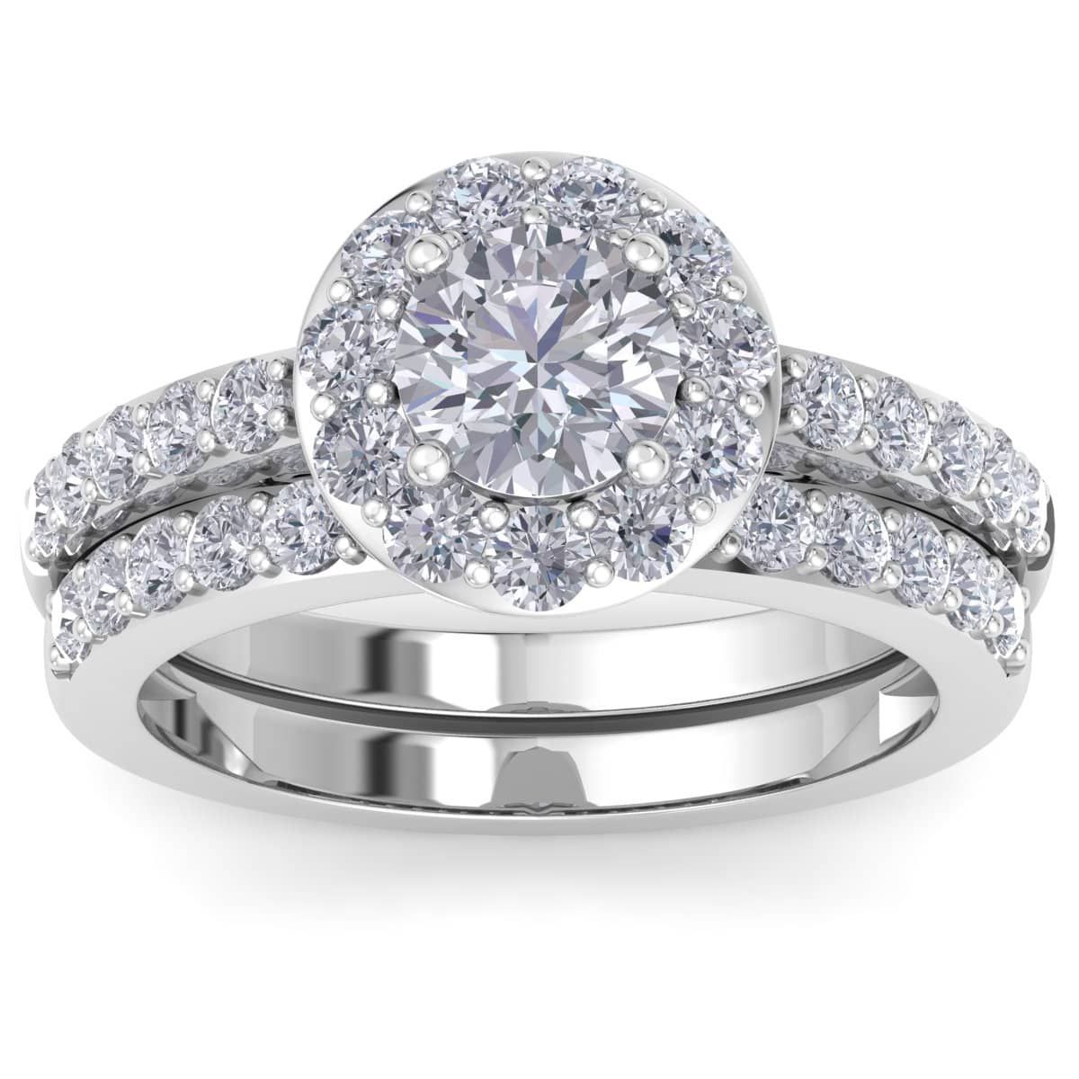 Lab Created 2 Carat Halo Lab Grown Diamond Bridal Set In Sterling Silver