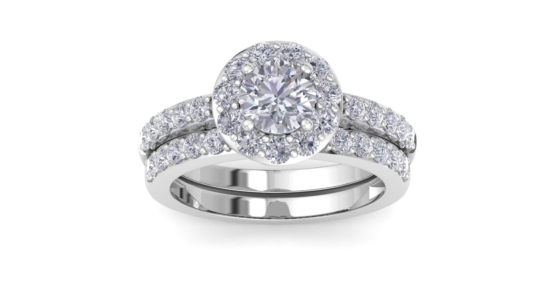Lab Created 2 Carat Halo Lab Grown Diamond Bridal Set In Sterling Silver