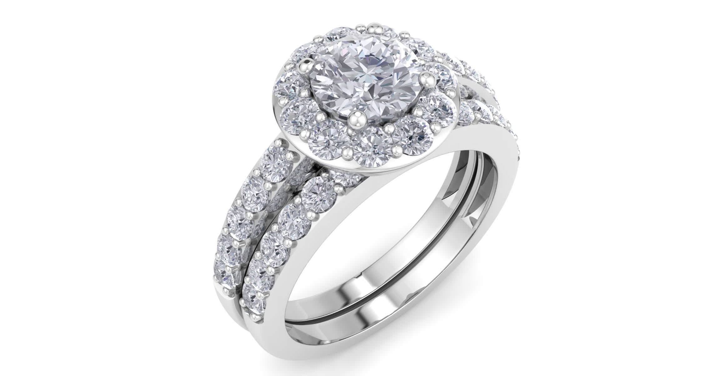 Lab Created 2 Carat Halo Lab Grown Diamond Bridal Set In Sterling Silver