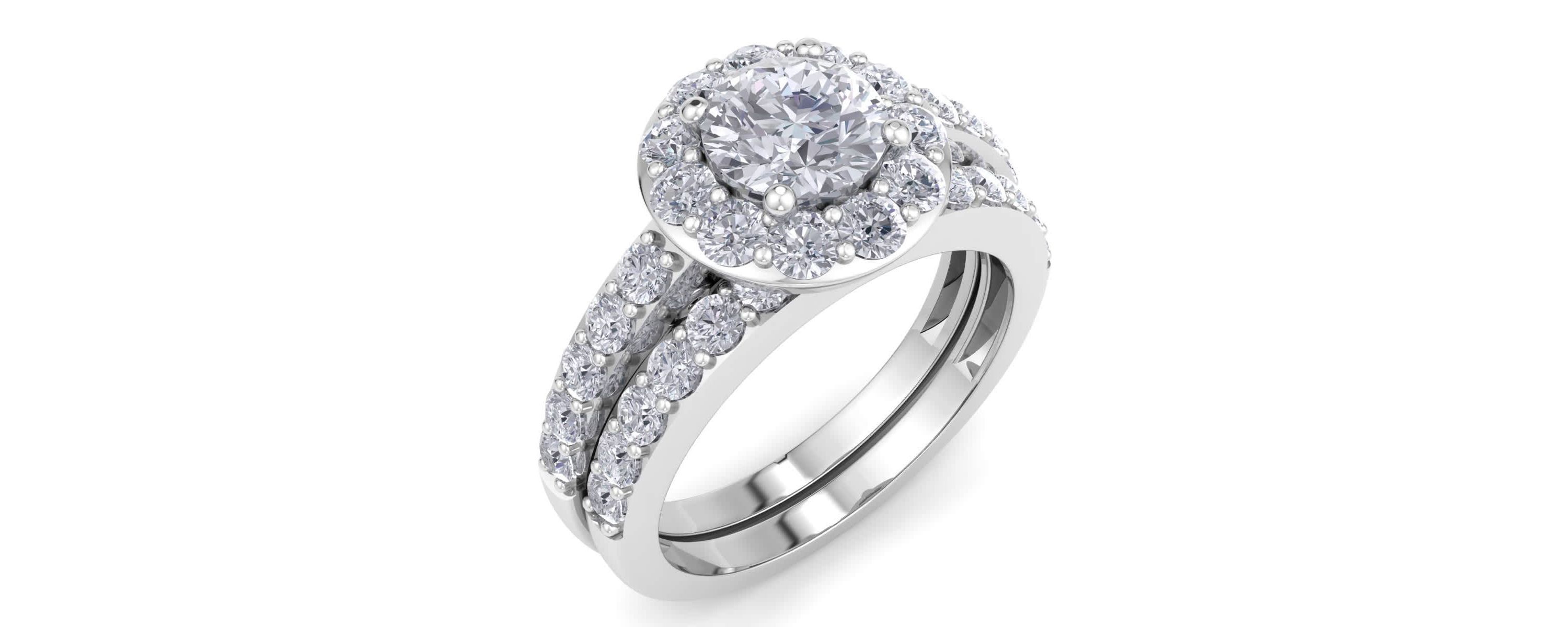 Lab Created 2 Carat Halo Lab Grown Diamond Bridal Set In Sterling Silver