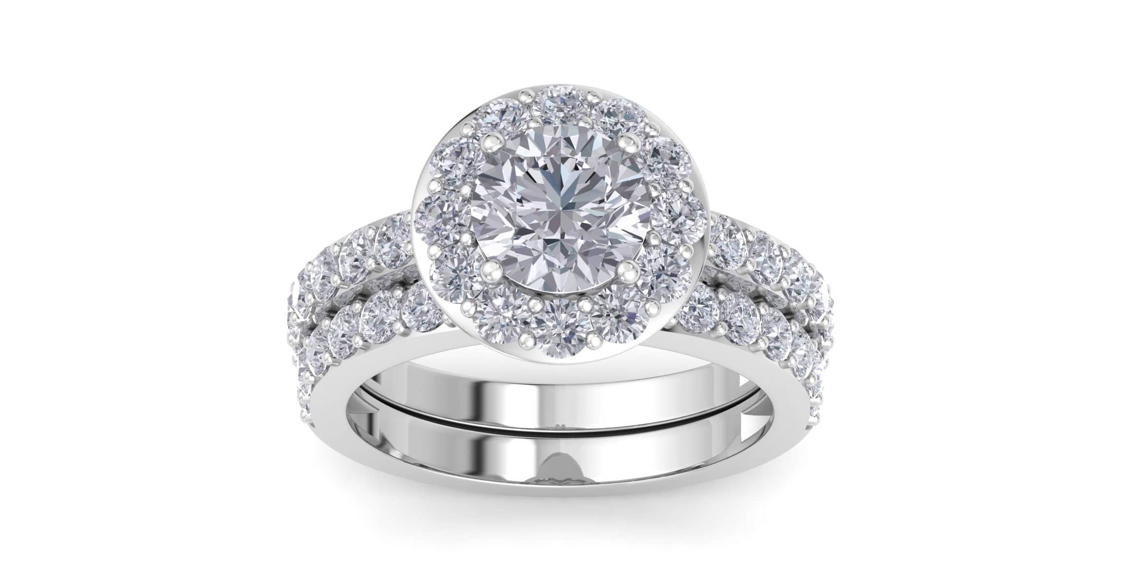 Lab Created 3 Carat Halo Lab Grown Diamond Bridal Set In Sterling Silver