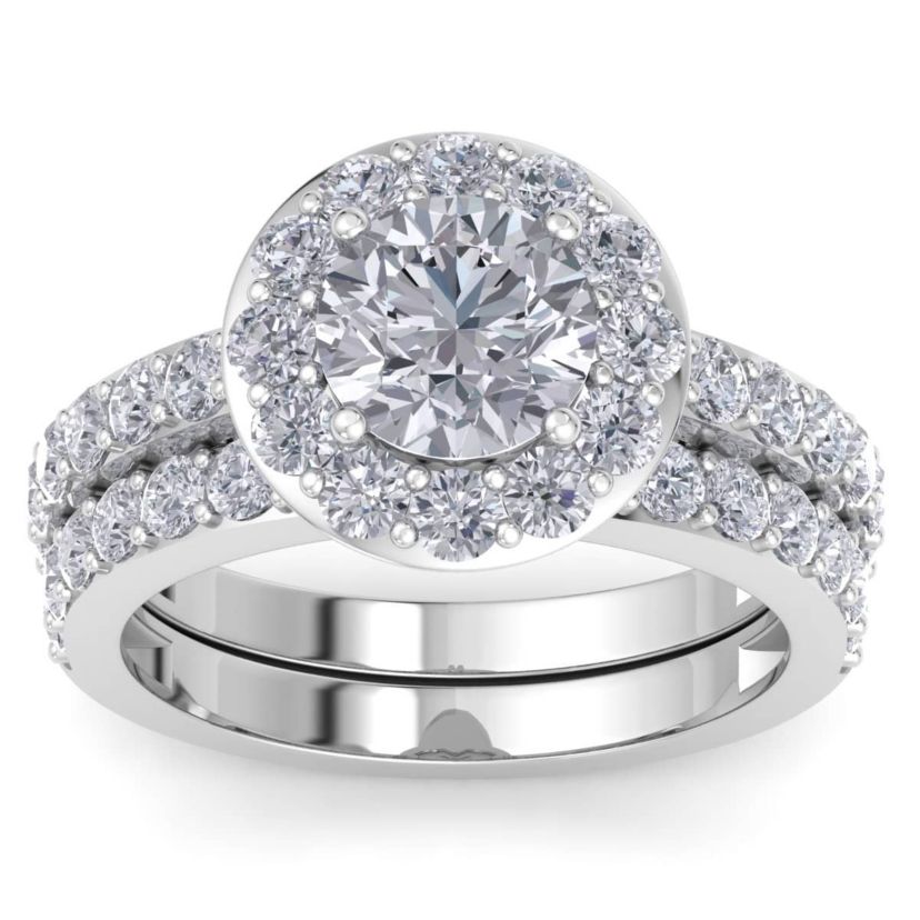 Lab Created 3 Carat Halo Lab Grown Diamond Bridal Set In Sterling Silver