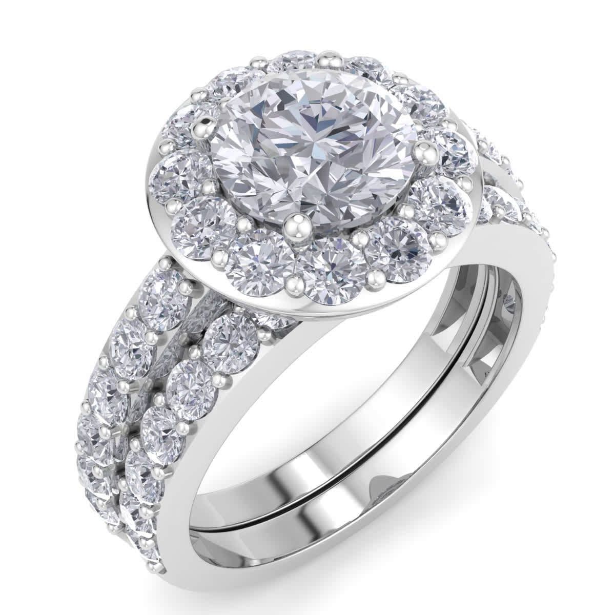 Lab Created 3 Carat Halo Lab Grown Diamond Bridal Set In Sterling Silver