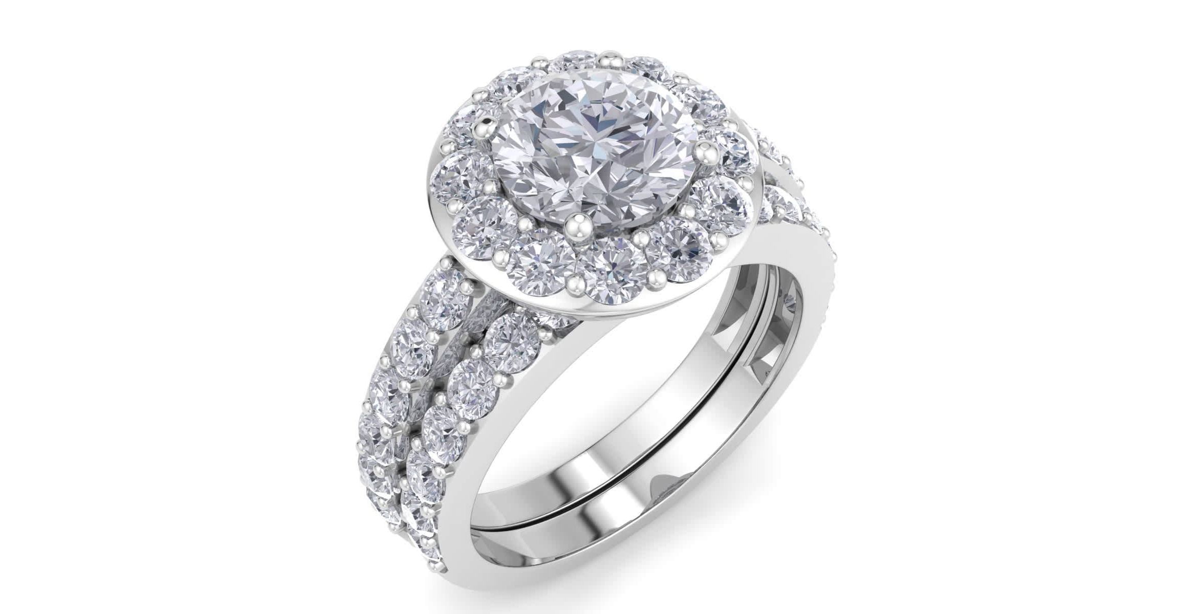 Lab Created 3 Carat Halo Lab Grown Diamond Bridal Set In Sterling Silver