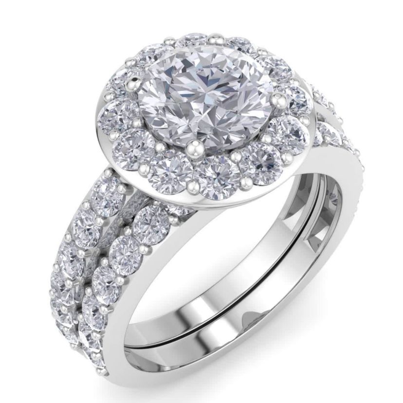 Lab Created 3 Carat Halo Lab Grown Diamond Bridal Set In Sterling Silver