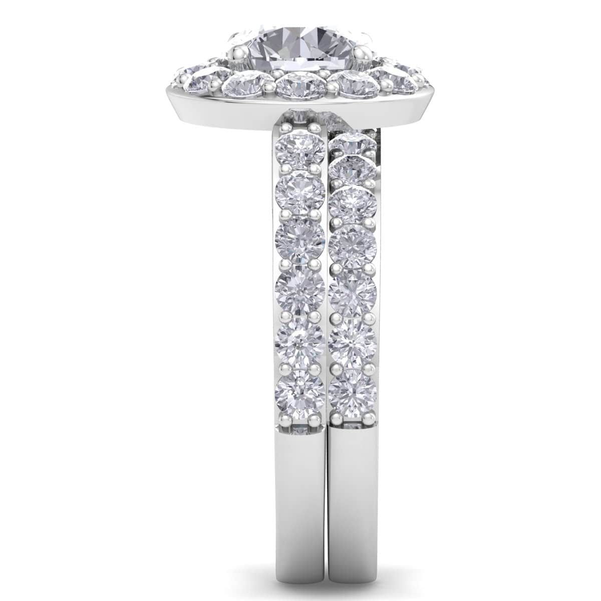 Lab Created 3 Carat Halo Lab Grown Diamond Bridal Set In Sterling Silver