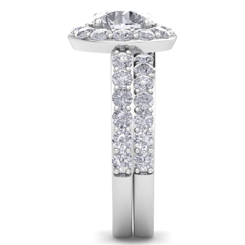 Lab Created 3 Carat Halo Lab Grown Diamond Bridal Set In Sterling Silver