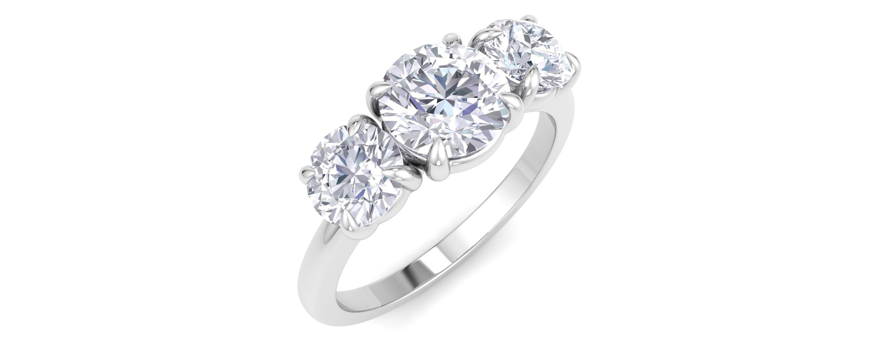 Lab Created 2 Carat Lab Grown Diamond Three Stone Engagement Ring In Sterling Silver