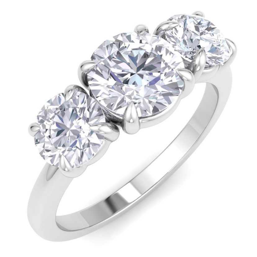 Lab Created 2 Carat Lab Grown Diamond Three Stone Engagement Ring In Sterling Silver