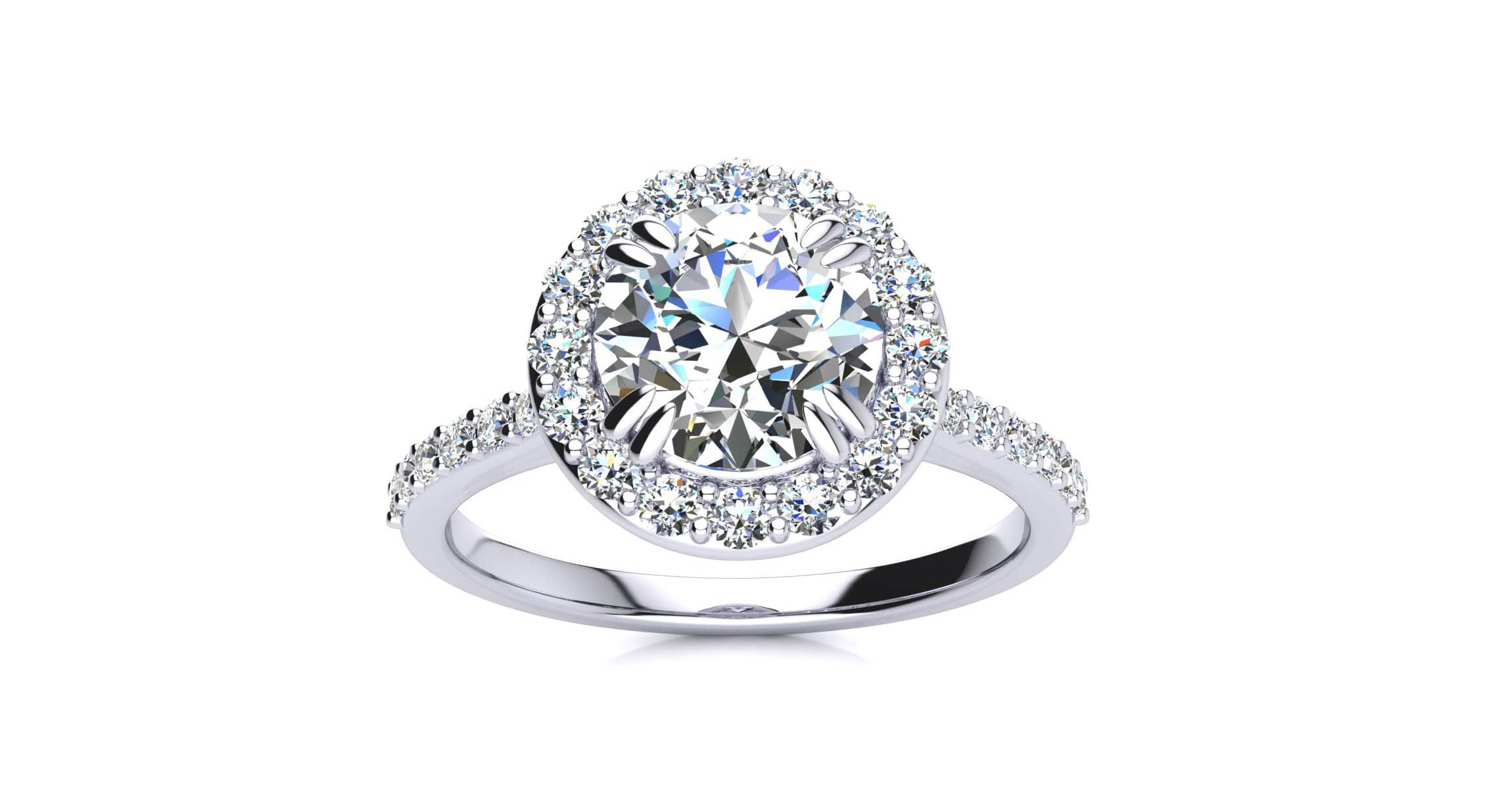 Lab Created 2 Carat Halo Lab Grown Diamond Engagement Ring In Sterling Silver