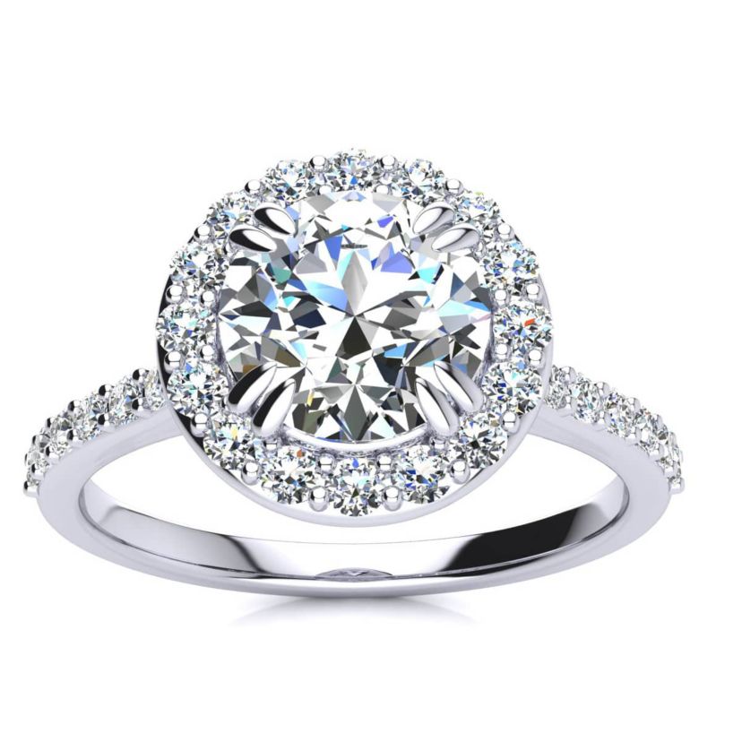 Lab Created 2 Carat Halo Lab Grown Diamond Engagement Ring In Sterling Silver