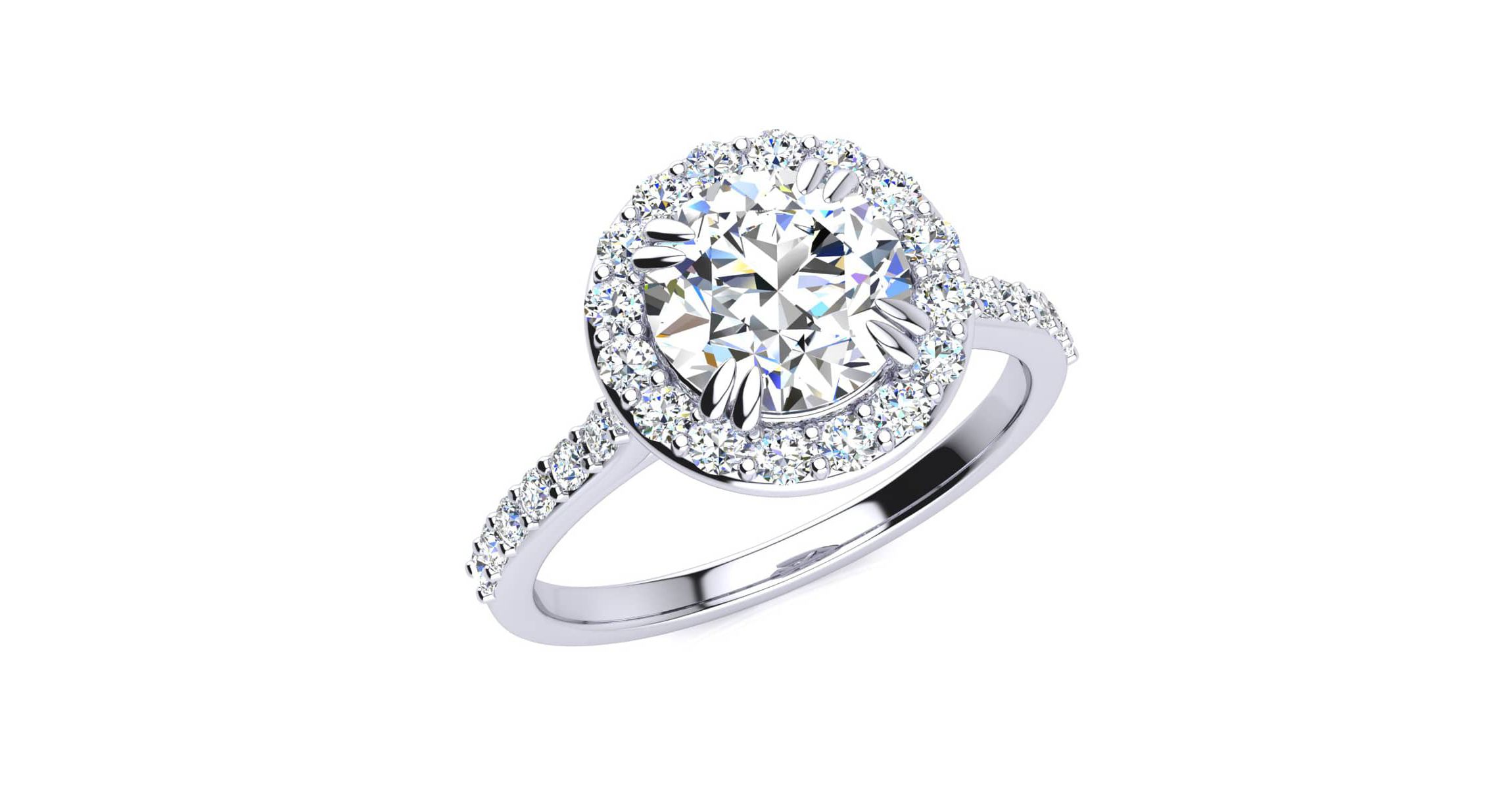 Lab Created 2 Carat Halo Lab Grown Diamond Engagement Ring In Sterling Silver