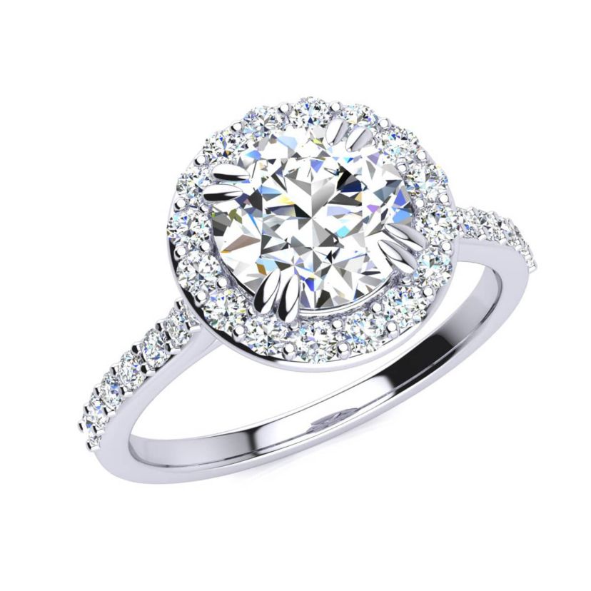 Lab Created 2 Carat Halo Lab Grown Diamond Engagement Ring In Sterling Silver