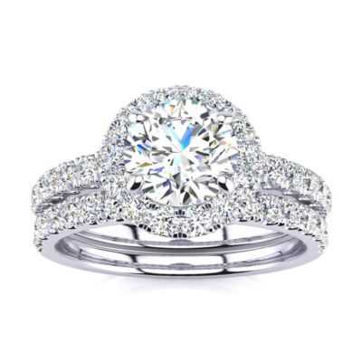 Belk & Co Lab Created 2 Carat Halo Lab Grown Diamond Bridal Set In Sterling Silver