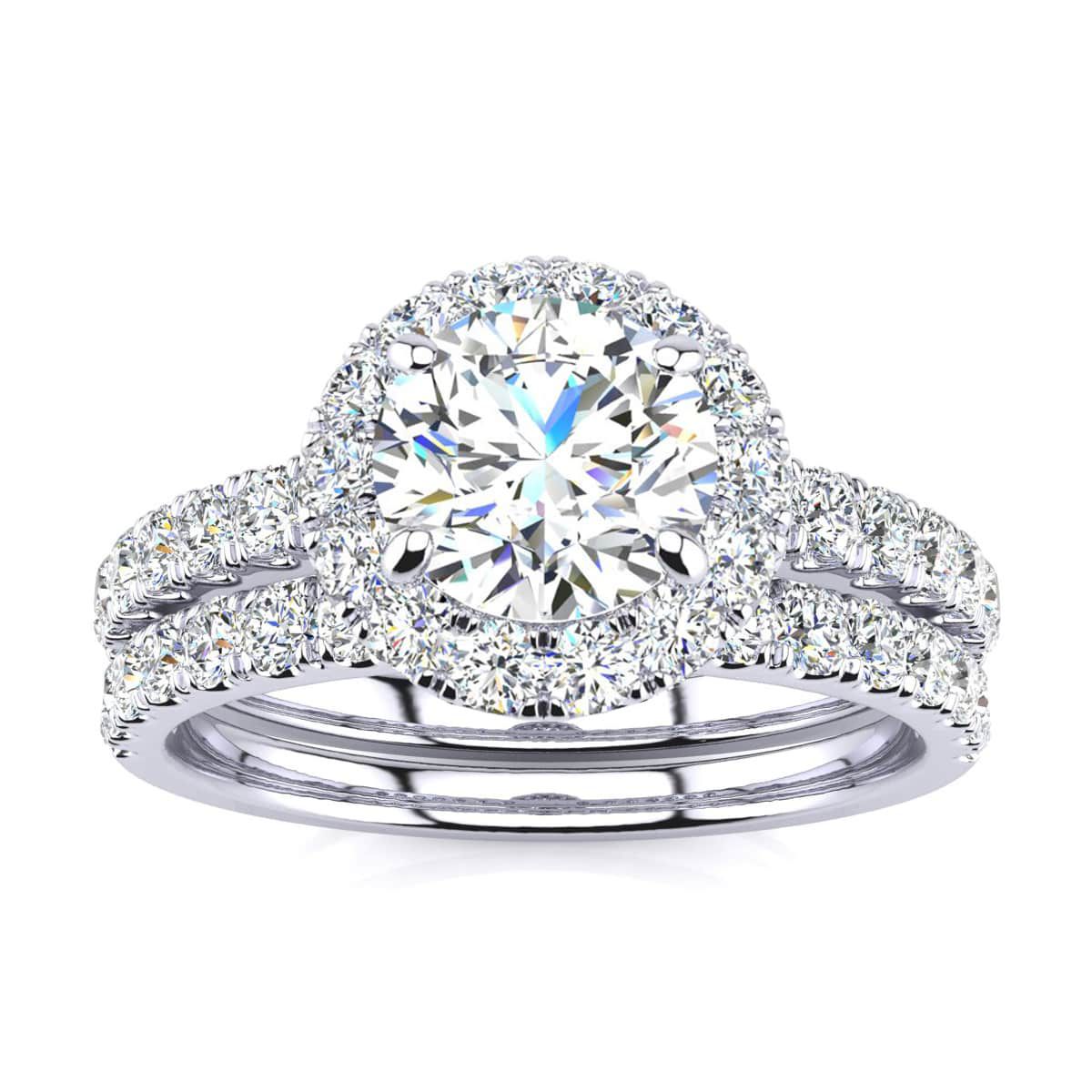 Lab Created 2 Carat Halo Lab Grown Diamond Bridal Set In Sterling Silver