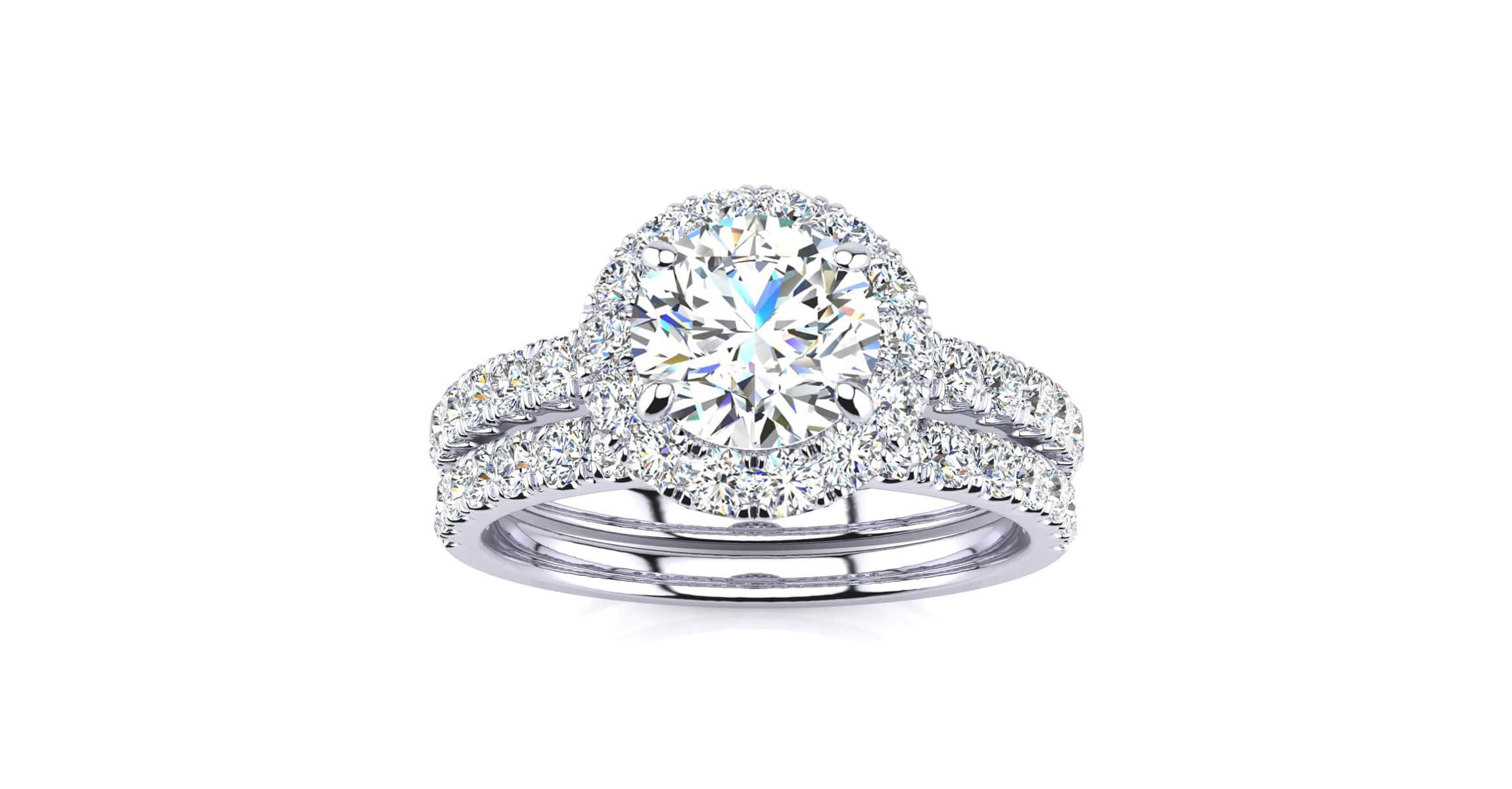 Lab Created 2 Carat Halo Lab Grown Diamond Bridal Set In Sterling Silver