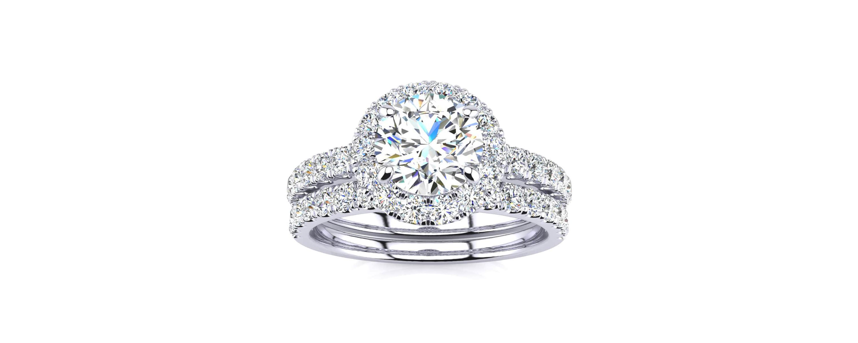 Lab Created 2 Carat Halo Lab Grown Diamond Bridal Set In Sterling Silver