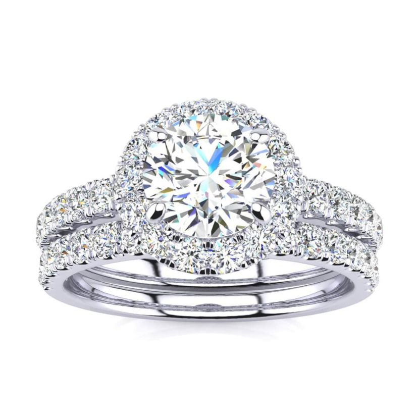 Lab Created 2 Carat Halo Lab Grown Diamond Bridal Set In Sterling Silver