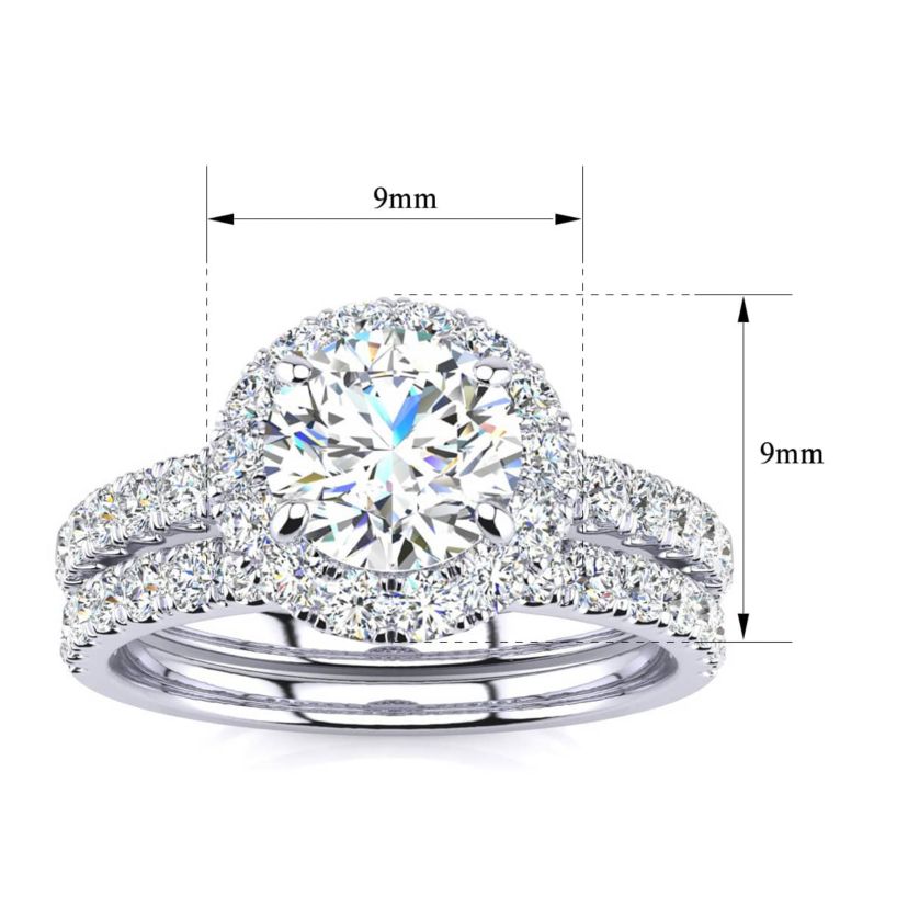Lab Created 2 Carat Halo Lab Grown Diamond Bridal Set In Sterling Silver