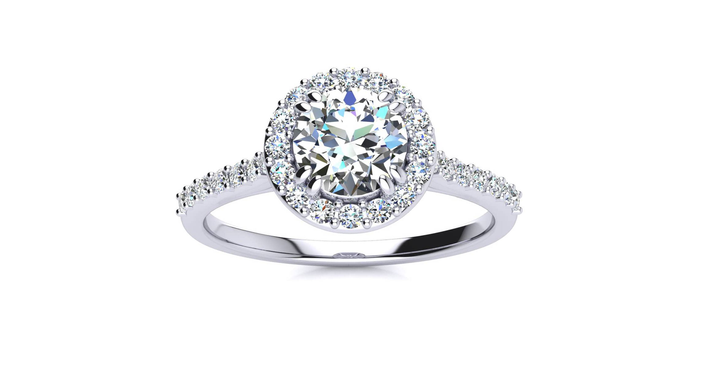 Lab Created 1 Carat Halo Lab Grown Diamond Engagement Ring In Sterling Silver