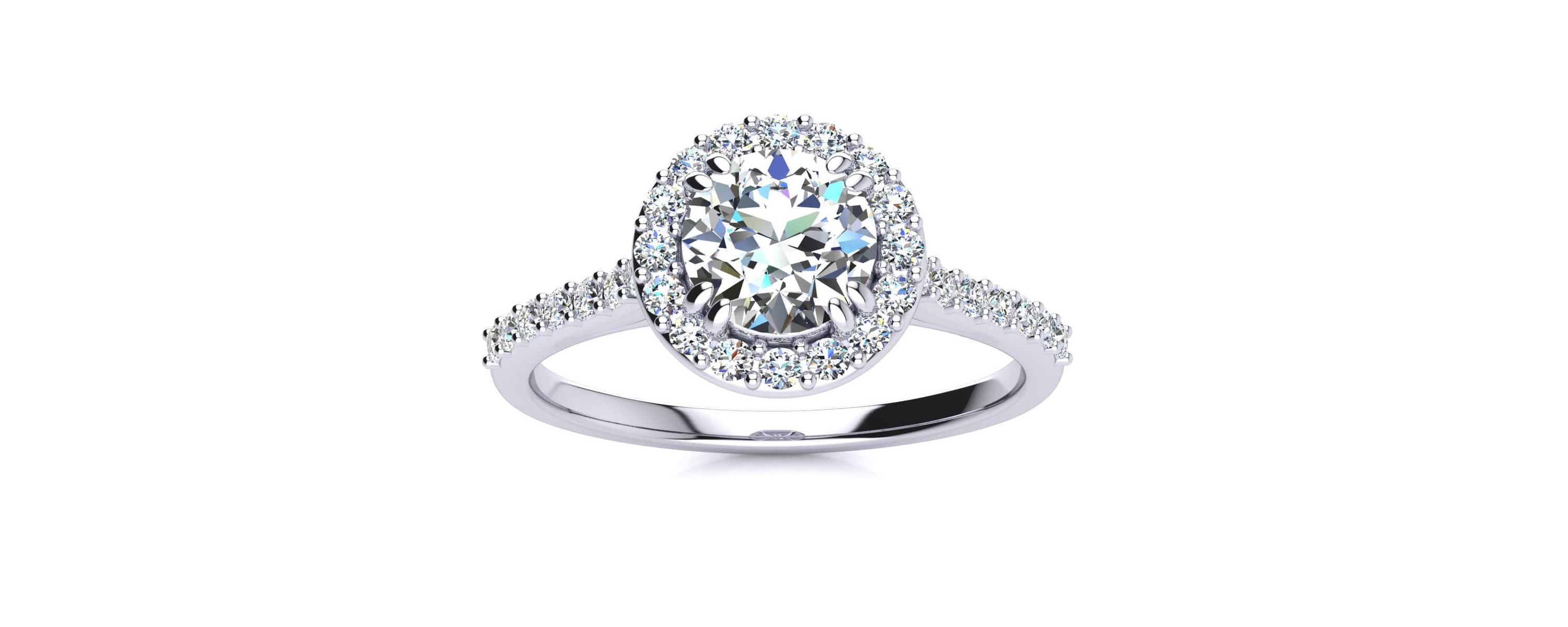 Lab Created 1 Carat Halo Lab Grown Diamond Engagement Ring In Sterling Silver