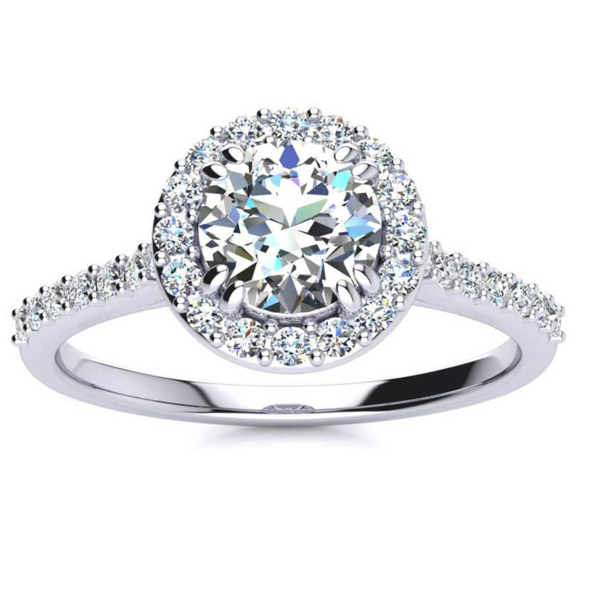 Lab Created 1 Carat Halo Lab Grown Diamond Engagement Ring In Sterling Silver