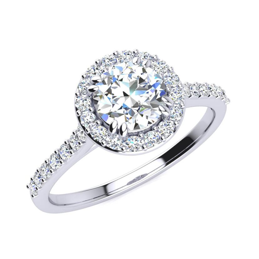 Lab Created 1 Carat Halo Lab Grown Diamond Engagement Ring In Sterling Silver