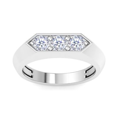 Bruno Magli Lab Created Mens 1 Carat Round Shape Lab Grown Diamond Three Stone Ring In Sterling Silver, 10
