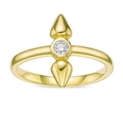 Gemminded Lab Created 18k Gold Plated Sterling Silver 1/10 ct. t.w. Lab Grown Diamond Bezel Set Spike Ring, Yellow