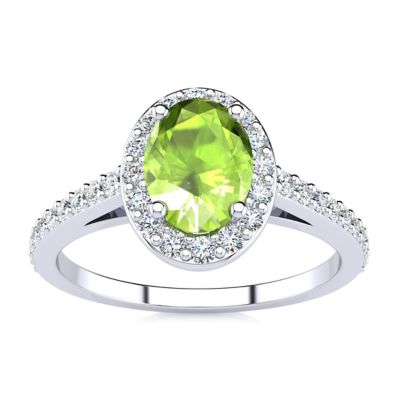Belk & Co Lab Created 1 Carat Oval Shape Gemstone and Halo Diamond Ring In Sterling Silver, 6