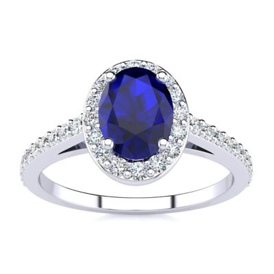 Belk & Co Lab Created 1 Carat Oval Shape Gemstone and Halo Diamond Ring In Sterling Silver, 9