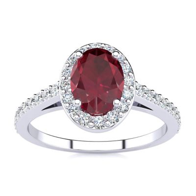 Belk & Co Lab Created 1 Carat Oval Shape Gemstone and Halo Diamond Ring In Sterling Silver, 8