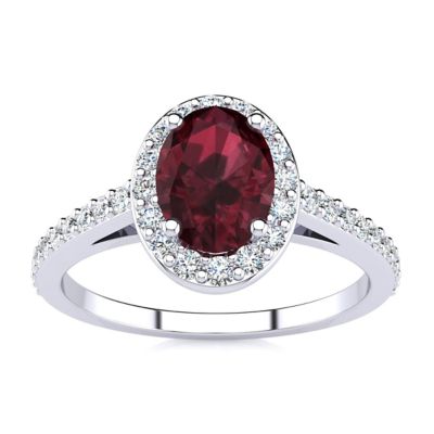 Belk & Co Lab Created 1 Carat Oval Shape Gemstone and Halo Diamond Ring In Sterling Silver, 8