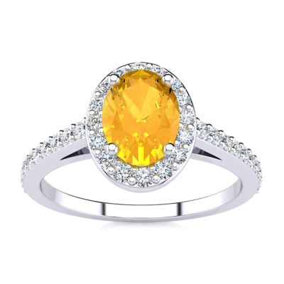 Belk & Co Lab Created 1 Carat Oval Shape Gemstone and Halo Diamond Ring In Sterling Silver, 7