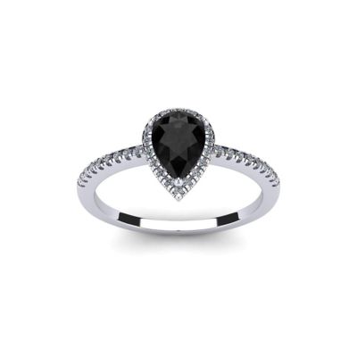 Belk & Co Lab Created 1 Carat Pear Shape Gemstone and Halo Diamond Ring In Sterling Silver, Black, 6