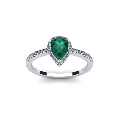 Belk & Co Lab Created 1 Carat Pear Shape Gemstone and Halo Diamond Ring In Sterling Silver, 7