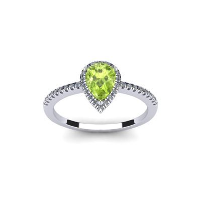 Belk & Co Lab Created 1 Carat Pear Shape Gemstone and Halo Diamond Ring In Sterling Silver, 8