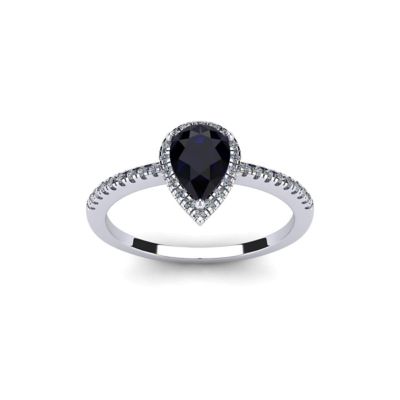Belk & Co Lab Created 1 Carat Pear Shape Gemstone and Halo Diamond Ring In Sterling Silver, 7